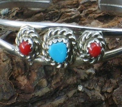 turquoise and coral cuff bracelet for child (1).jpg
